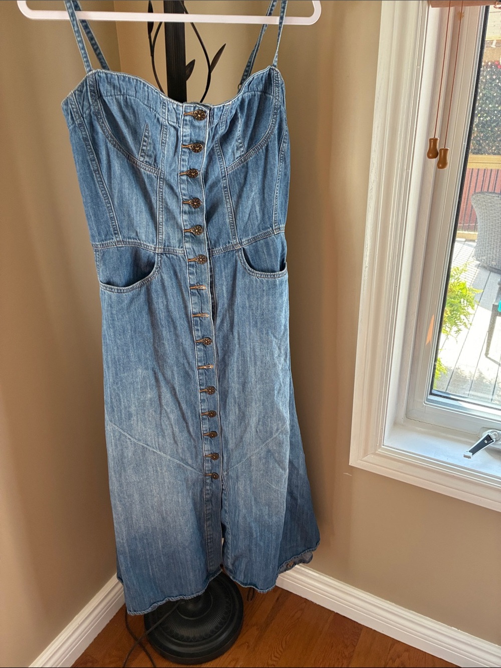 DRIFTWOOD Light Blue Denim Button-Front Midi Dress